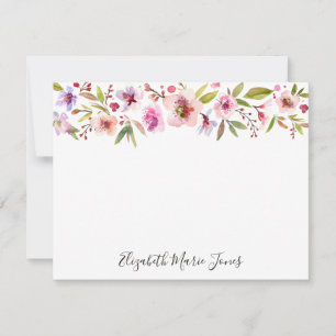 Chic Floral Blush Pink Cherry Blossom Waterverf Notitiekaartje