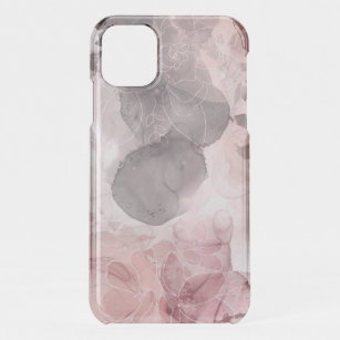 Chic Floral Blush Pink & Grey Alcohol Ink Terrazzo iPhone 11 Hoesje