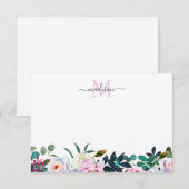 Chic Floral Blush Pink Peony Botanisch Monogram Notitiekaartje (Voorkant / Achterkant)