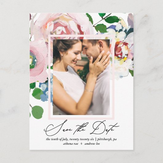 Chic Floral Boeket en Lijst Save the Date Uitnodiging Briefkaart (Voorkant)