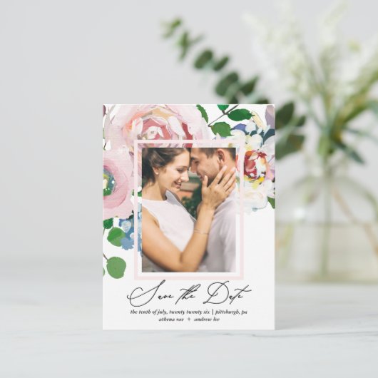 Chic Floral Boeket en Lijst Save the Date Uitnodiging Briefkaart (Staand voorkant)