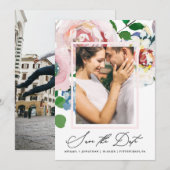 Chic Floral Boeket en Lijst Waterverf Twee Foto Save The Date (Voorkant / Achterkant)