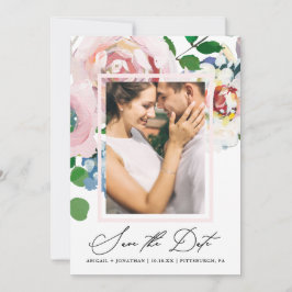 Chic Floral Boeket en Lijst Waterverf Twee Foto Save The Date