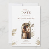Chic Floral Boho Trouwfoto Bewaar de datum Kaart (Voorkant)