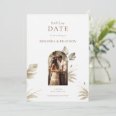 Chic Floral Boho Trouwfoto Bewaar de datum Kaart (Staand voorkant)