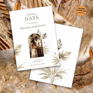 Chic Floral Boho Trouwfoto Bewaar de datum Kaart