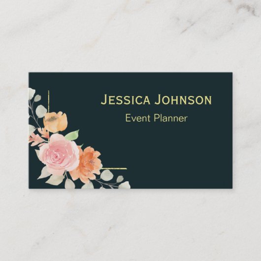 Chic Floral Border Monogram Visitekaartje (Voorkant)
