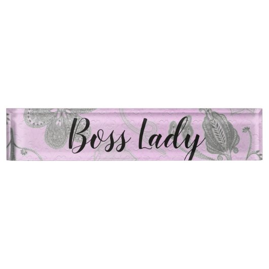 Chic Floral "Boss Lady" Naambordje (Voorkant)