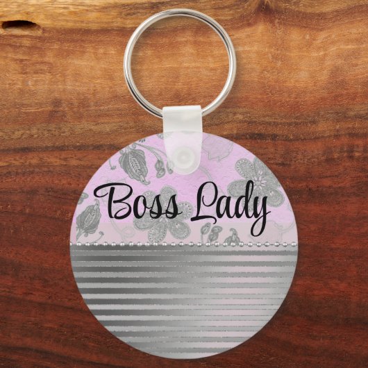 Chic Floral "Boss Lady" Sleutelhanger (Voorkant)