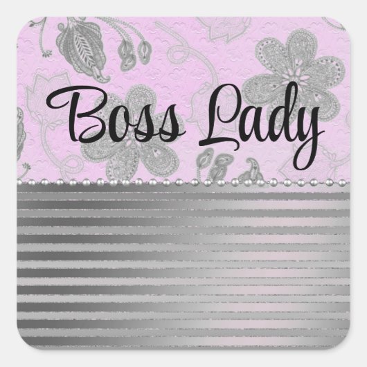 Chic Floral "Boss Lady" Square Sticker (Voorkant)