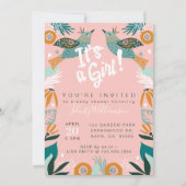 Chic Floral Botanical Bird Baby shower Invitation Kaart (Voorkant)