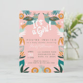 Chic Floral Botanical Bird Baby shower Invitation Kaart (Staand voorkant)