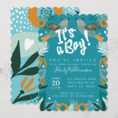 Chic Floral Botanical Bird Baby shower Invitation Kaart (Voorkant / Achterkant)