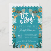 Chic Floral Botanical Bird Baby shower Invitation Kaart (Voorkant)