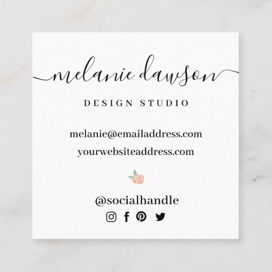 Chic Floral Botanical Garden Open Envelope Design Vierkante Visitekaartje (Achterkant)