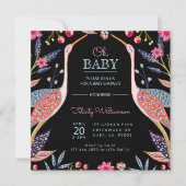 Chic Floral Botanical Stork Baby shower Invitation Kaart (Voorkant)