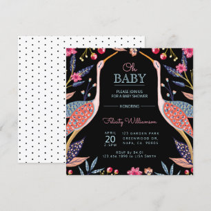 Chic Floral Botanical Stork Baby shower Invitation Kaart