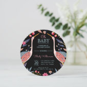 Chic Floral Botanical Stork Baby shower Invitation Kaart (Staand voorkant)