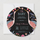 Chic Floral Botanical Stork Baby shower Invitation Kaart (Voorkant)