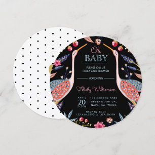 Chic Floral Botanical Stork Baby shower Invitation Kaart