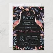 Chic Floral Botanical Stork Baby shower Invitation Kaart (Voorkant)