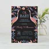 Chic Floral Botanical Stork Baby shower Invitation Kaart (Staand voorkant)