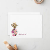 Chic Floral Botanische Waterverf Golden Pineappel Notitiekaartje (Voorkant / Achterkant in situ)