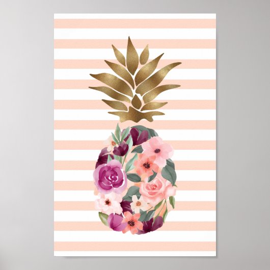 Chic Floral Botanische Waterverf Golden Pineappel Poster (Voorkant)