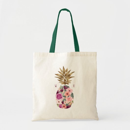 Chic Floral Botanische Waterverf Golden Pineappel Tote Bag (Voorkant)
