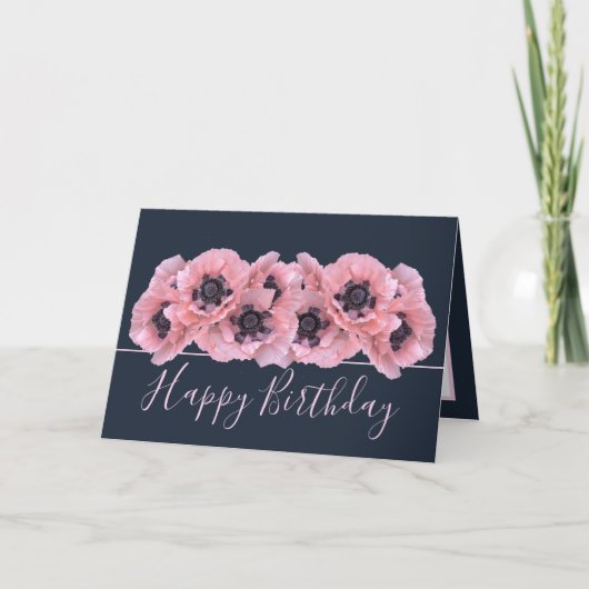 Chic Floral Bouquet Pink Poppy Botanical Birthday Kaart (Voorkant)
