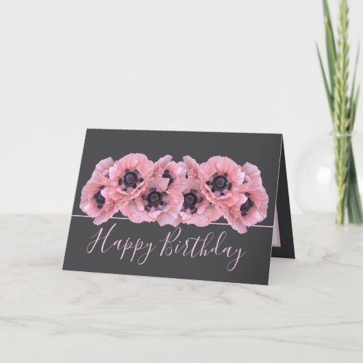 Chic Floral Bouquet Pink Poppy Botanical Birthday Kaart (Voorkant)