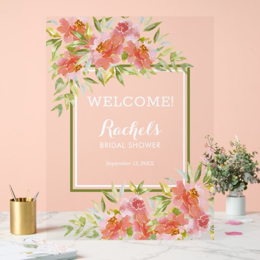 Chic Floral Bouquet Vrijgezellenfeest Welkom Acryl Bord (Huwelijk)