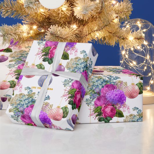 Chic Floral Boutique Personalized Christmas Cadeaupapier (Feestdagen)