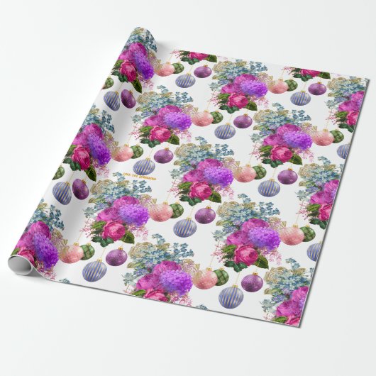 Chic Floral Boutique Personalized Christmas Cadeaupapier (Uitgerold)