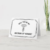 Chic Floral Bow Bouquet Matron of Honor Voorstel Kaart (Voorkant)