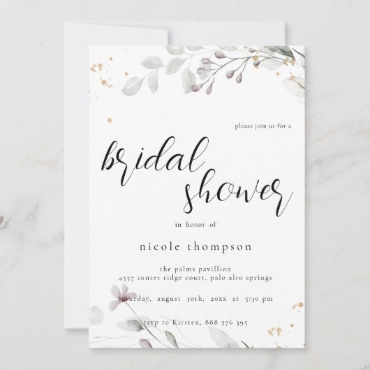 Chic Floral Bridal Shower Invitation Minimal Kaart (Voorkant)