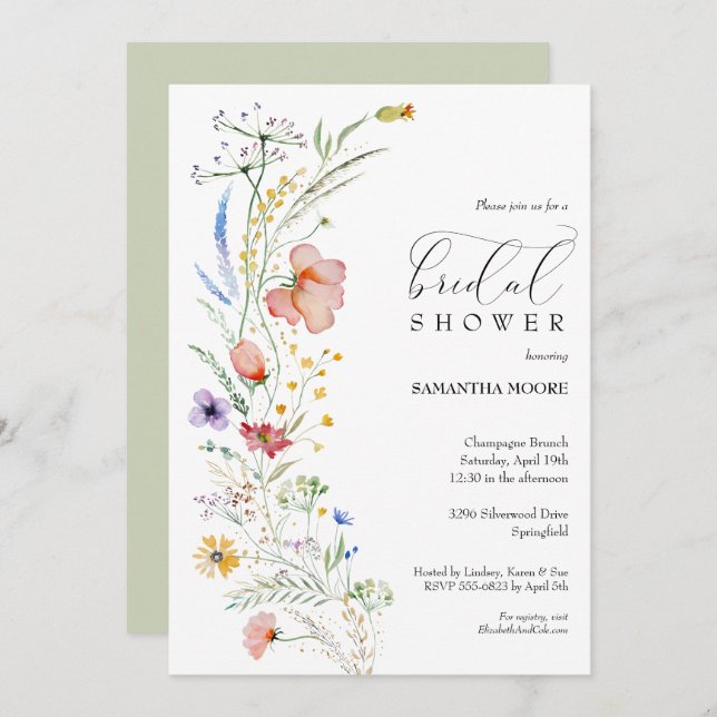 Chic Floral Bridal Shower-uitnodigingen (Voorkant / Achterkant)