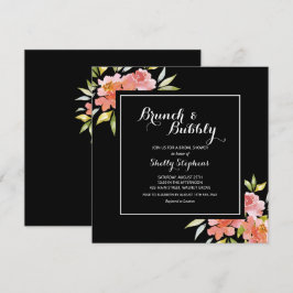 Chic Floral Brunch en Bubble Black Invitations