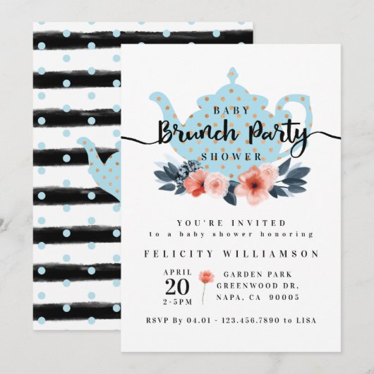Chic Floral Bunch Party Boy Baby shower Kaart (Voorkant / Achterkant)
