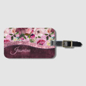 Chic floral Burgundy roze paarse glitter monogram Bagagelabel (Voorkant (horizontaal))