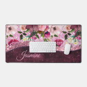Chic floral Burgundy roze paarse glitter monogram Bureaumat (Keyboard & Muis)