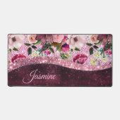 Chic floral Burgundy roze paarse glitter monogram Bureaumat (Voorkant)