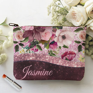 Chic floral Burgundy roze paarse glitter monogram Etui
