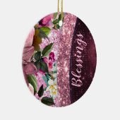 Chic floral Burgundy roze paarse glitter monogram Keramisch Ornament (Rechts)