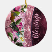 Chic floral Burgundy roze paarse glitter monogram Keramisch Ornament (Voorkant)