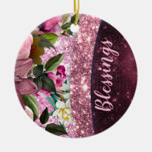 Chic floral Burgundy roze paarse glitter monogram