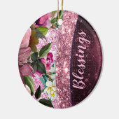 Chic floral Burgundy roze paarse glitter monogram Keramisch Ornament (Links)