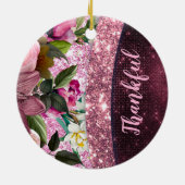 Chic floral Burgundy roze paarse glitter monogram Keramisch Ornament (Achterkant)