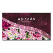 Chic floral Burgundy roze paarse glitter monogram Magnetisch Visitekaartje (Voorkant)