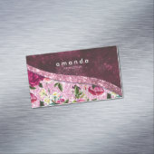Chic floral Burgundy roze paarse glitter monogram Magnetisch Visitekaartje (Voorbeeld)